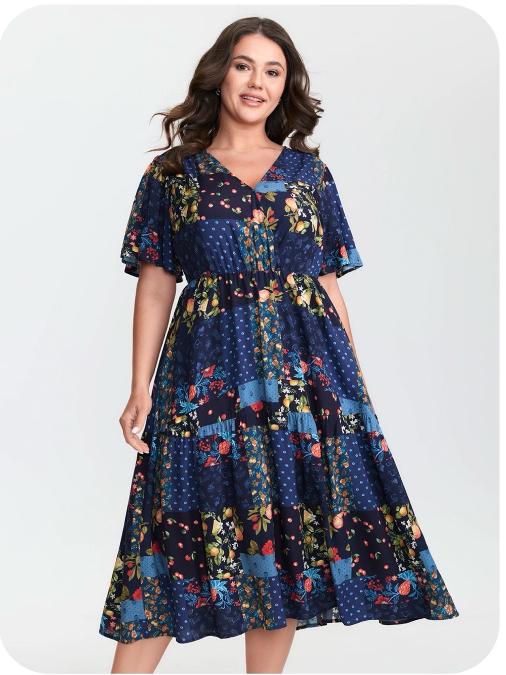 BloomChic Navy Floral Patchwork Midi Dress Brand New With Tags